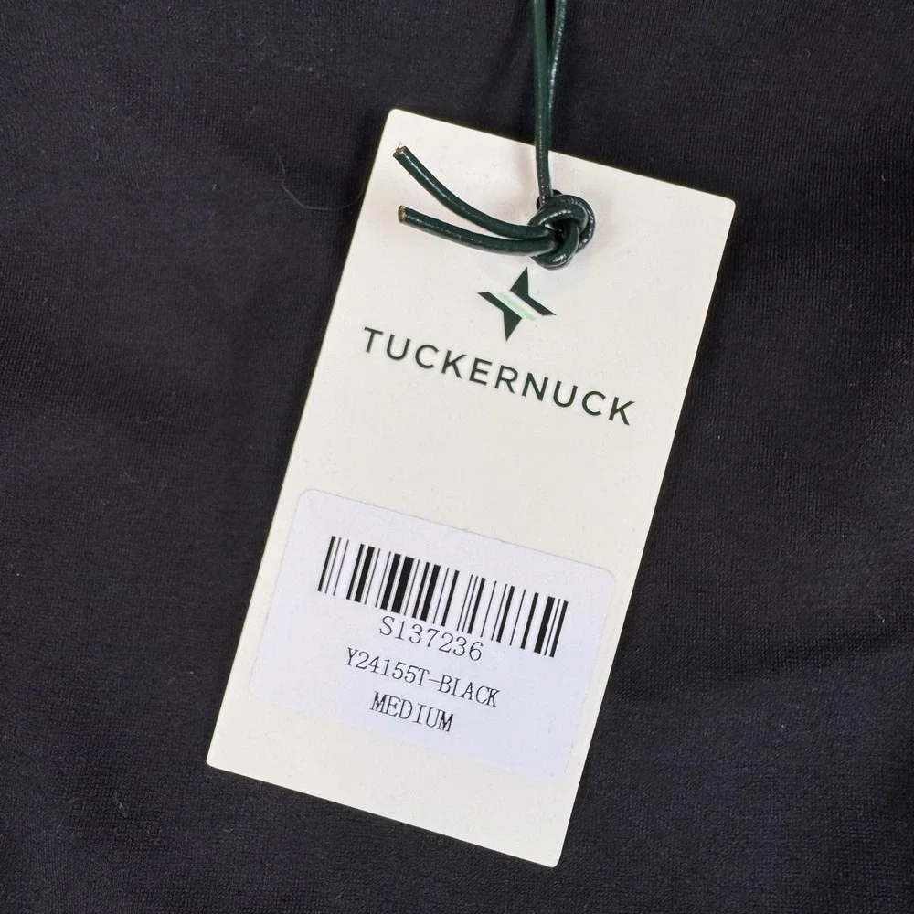Tuckernuck Black Knit Light Blue Poplin Puff Sleeve Top Y24155T Womens‎ M NEW